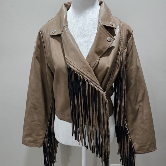 Le Lis Tan Leather Fringe Jacket - Picture 1 of 7